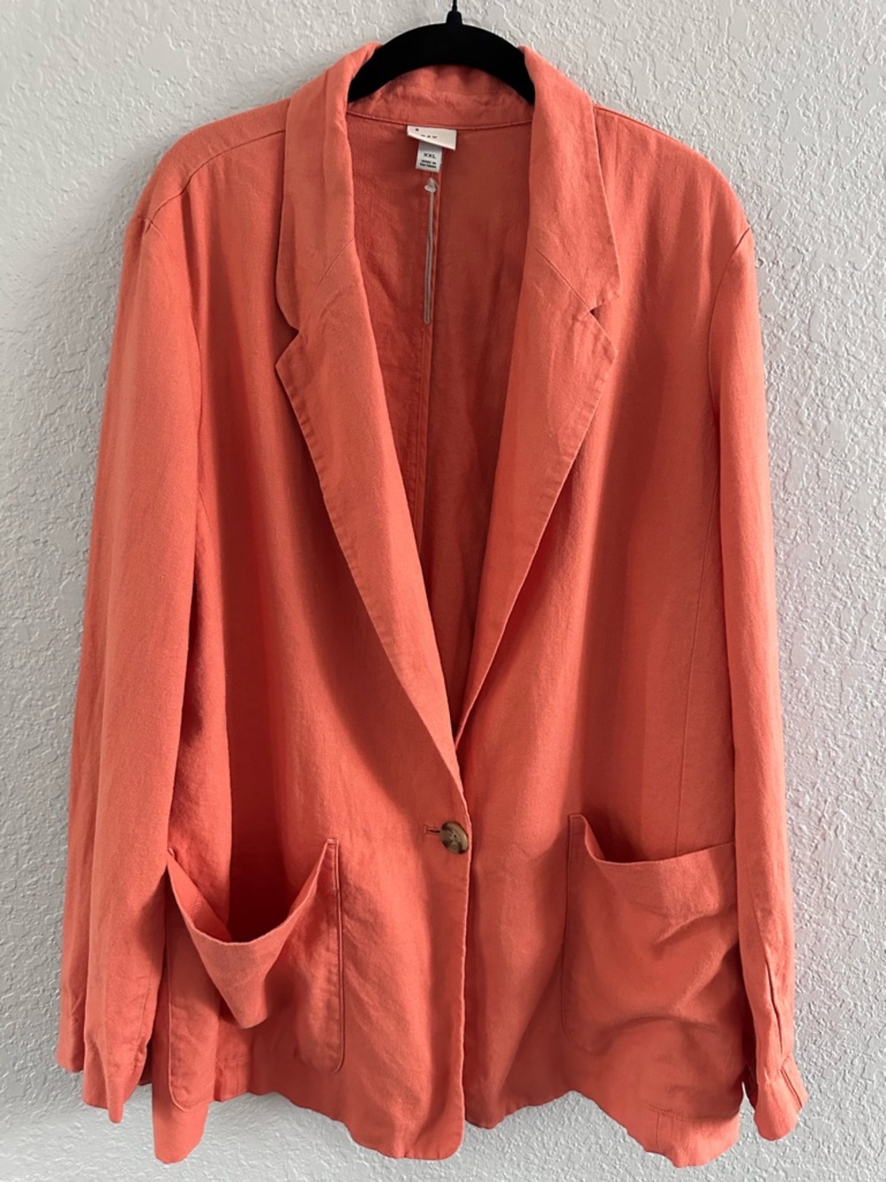 A New Day Linen Blend Blazer XXL Coral‎ Lightweight Relaxed Spring Jacket NWOT